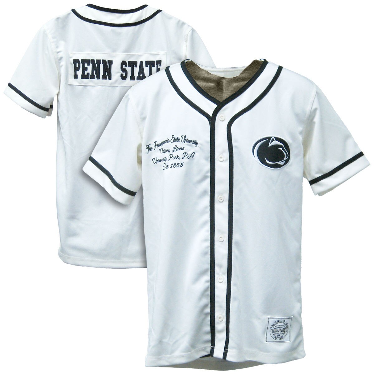 front and back of white Penn State baseball jersey